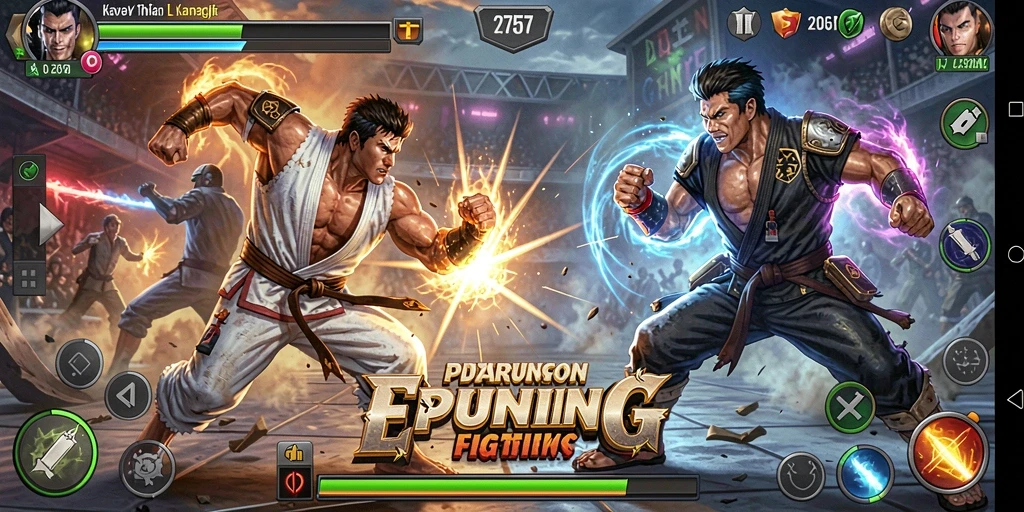 Tangkapan layar menunjukkan karakter bertarung dalam aksi epik.
