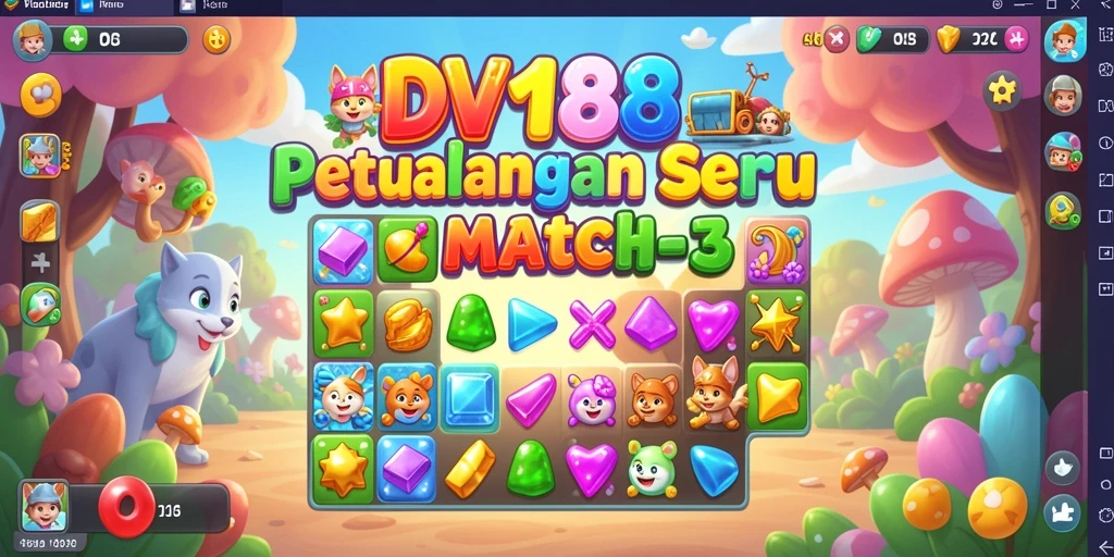 Screenshot gameplay DV188 dengan tampilan level Match-3 yang menyenangkan.