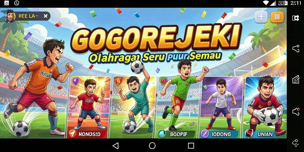 Tampilan gameplay GOGOREJEKI dengan karakter yang kompetitif di lapangan.