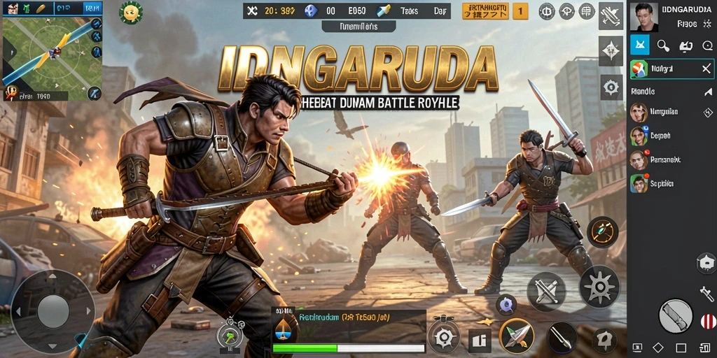 Gameplay seru dan mendebarkan dalam IDNGARUDA dengan pertempuran Battle Royale.