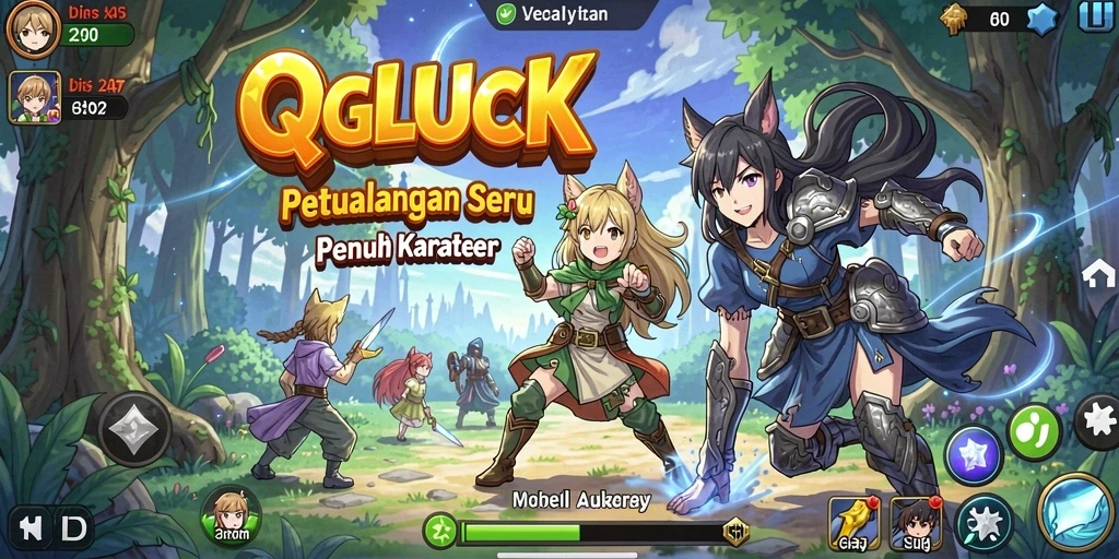 Screenshot dari gameplay QGLUCK yang penuh aksi dan warna.