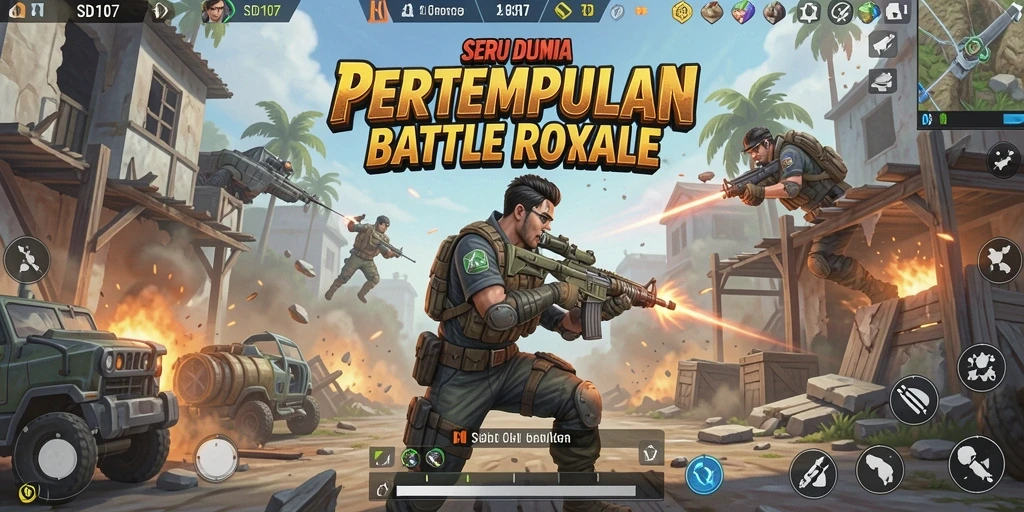 Tampilan dinamis dari gameplay seru SD107 dalam pertempuran Battle Royale.