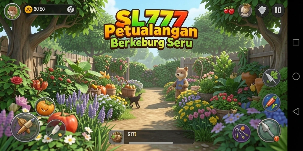 Tangkapan layar dari gameplay SL777 yang menampilkan aktivitas berkebun yang interaktif.